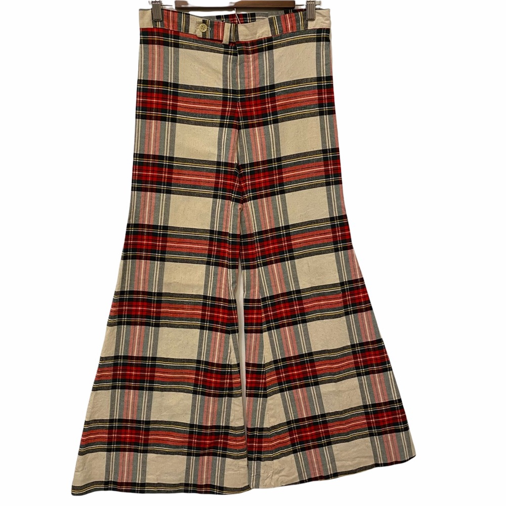 Vintage Happy Legs 70s Plaid Print Flare Leg Pants Size 28